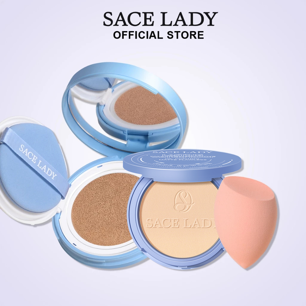  SACE LADY Set Cushion Và Phấn Phủ Mút Trang Diểm Chống Thấm Nước Tự Nhiên 