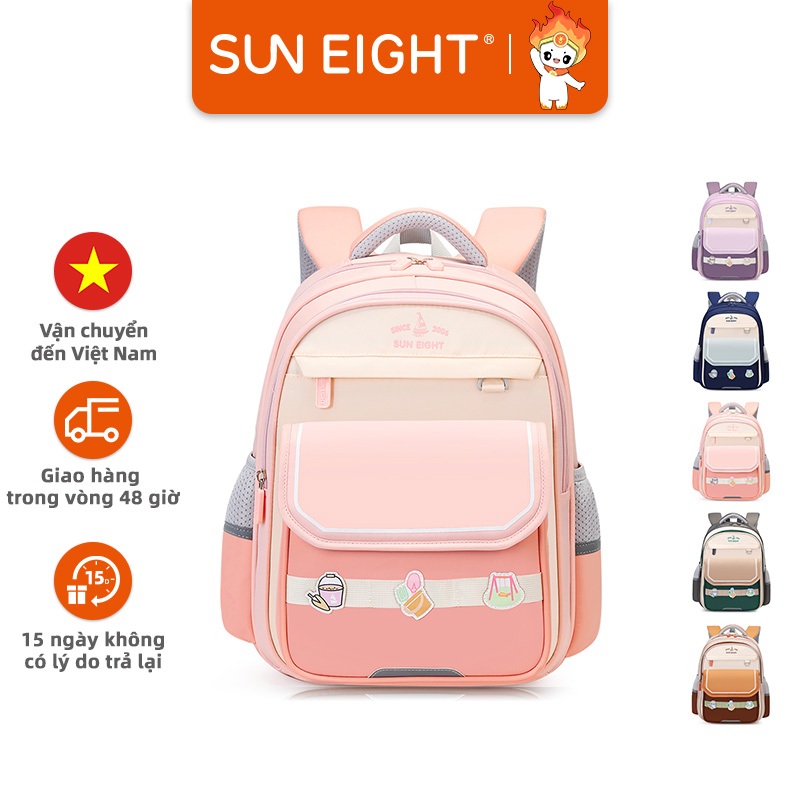 Sun Eight balo chống gù cho học sinh tiểu học balo đi học nhẹ nhiều ngăn có phản quang
