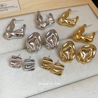 Bông tai đinh tán vuông và bầu dục DREZEW, cảm giác kim loại châu Âu - Mỹ, thiết kế độc đáo