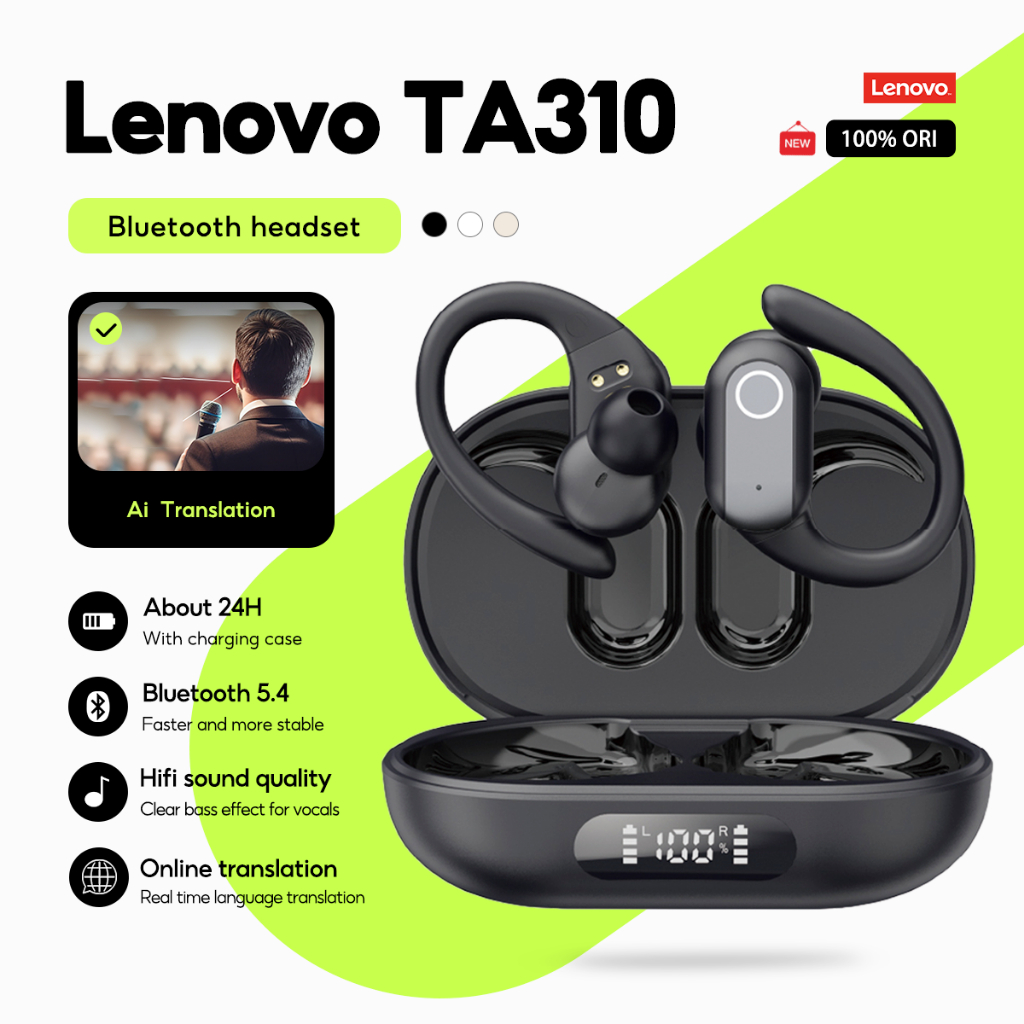 Tai nghe Lenovo TA310 True Wireless Bluetooth 5.4 AI Dịch thuật thông minh Hi-Res Lossless Âm thanh thể thao Chống mồ hôi An toàn Phù hợp với Điều khiển bằng giọng nói