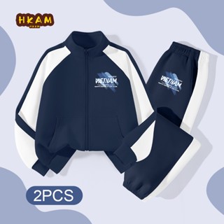 HKAM Áo Sweater bé trai Bộ Áo Sweater màu tương phản cho trẻ em, in họa tiết Việt Nam