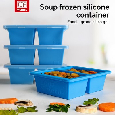 Hộp súp silicon dung tích lớn WALFOS có nắp, Khuôn làm đá viên nhiều ngăn, Ngăn đá, Hộp bảo quản thực phẩm bổ sung, Hộp đóng gói đông lạnh bằng silicon