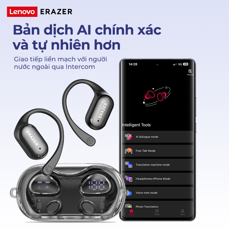 Lenovo ERAZER XF56 AI tai nghe dịch thuật V6.0 Tai nghe Bluetooth HIFI Cuộc gọi Âm nhạc tai nghe không dây LED Tai nghe thể thao | BigBuy360 - bigbuy360.vn