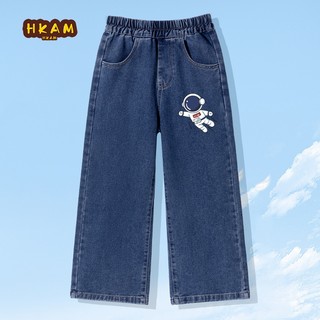 HKAM Quần Jean Bé Trai Trẻ Em Retro Quần Jean Thẳng Thời Trang Hợp Thời Trang, In Spaceman