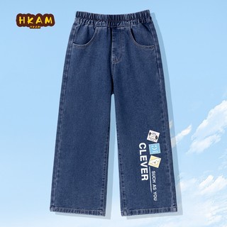 HKAM Quần Jean Bé Trai Trẻ Em Retro Quần Jean Thẳng Hợp Thời Trang, In Hình Con Chó Con