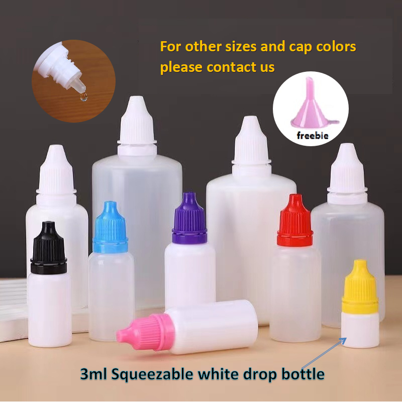100 chiếc 3ml Chai nhỏ giọt màu trắng chống ánh sáng Chai nhỏ giọt mắt bằng nhựa