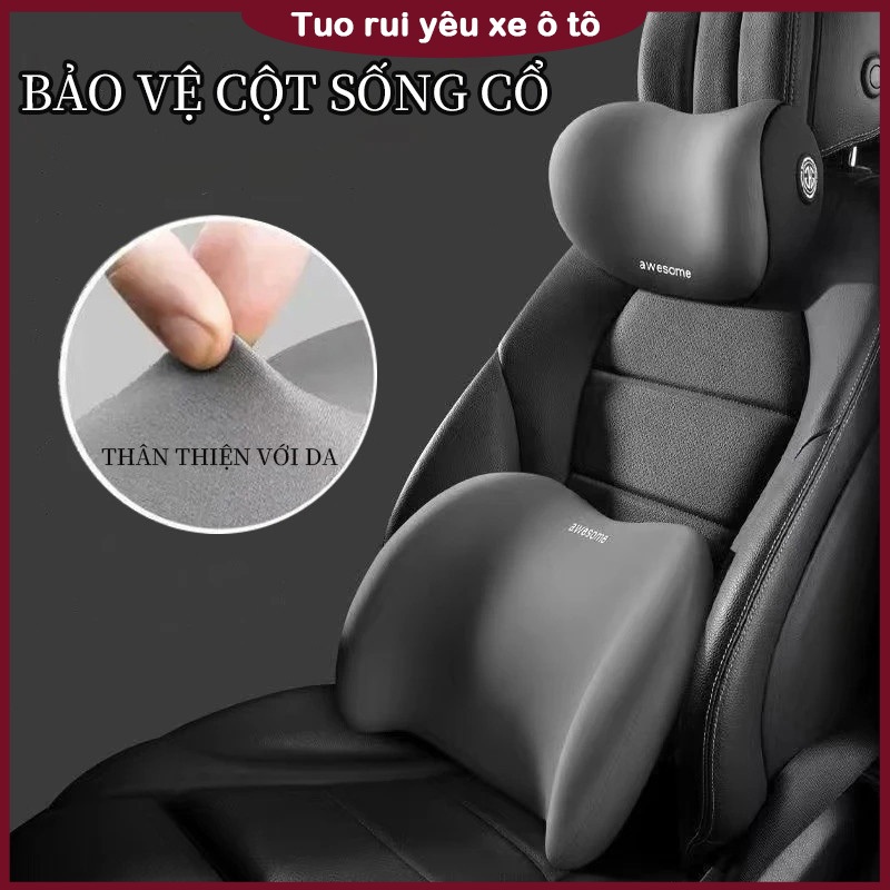 Bộ tựa đầu và tựa lưng bằng cao su rắn siêu co giãn chất lượng cao cho ô tô ngăn ngừa đau và mệt mỏi