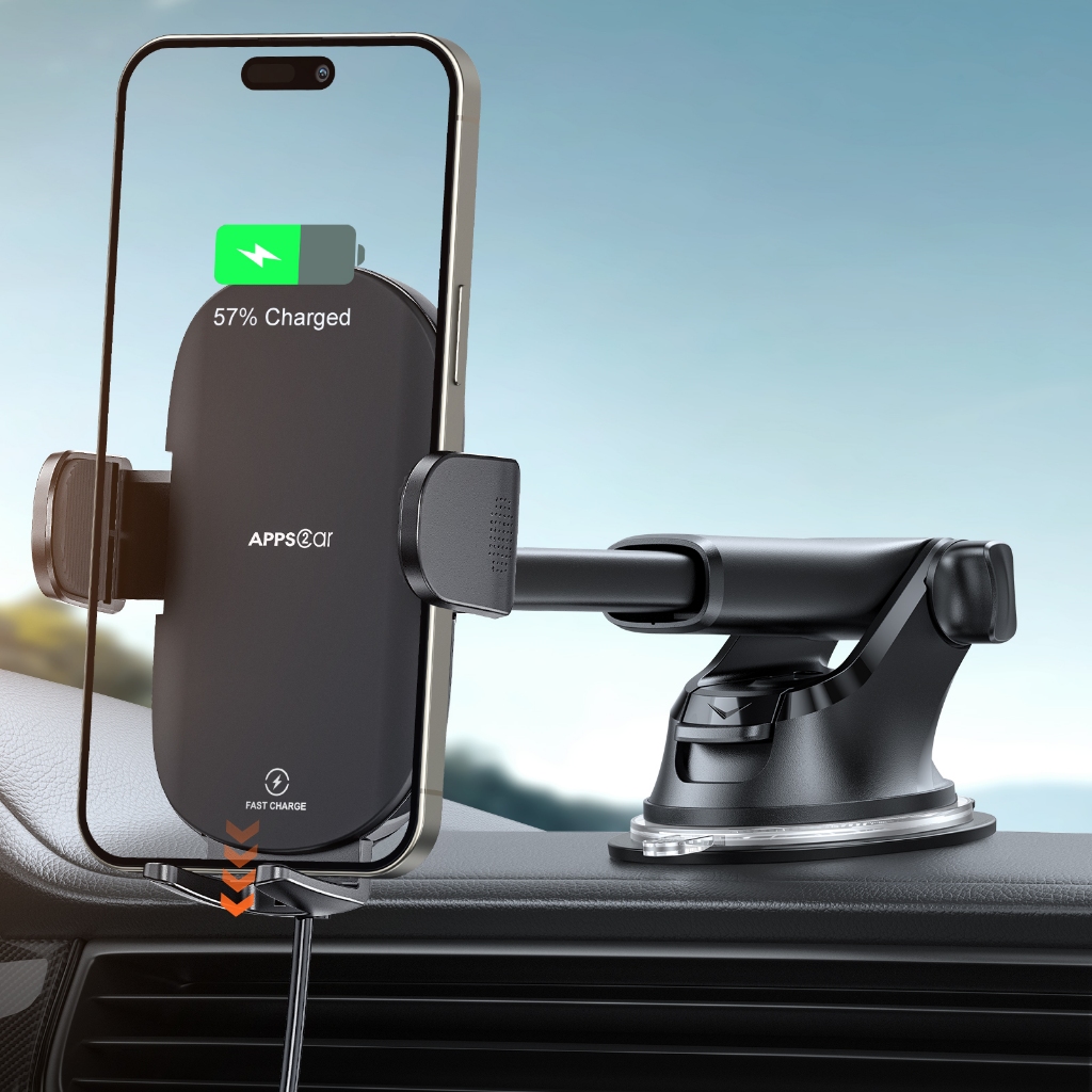 APPS2Car Bộ sạc ô tô không dây Sạc không dây 15W Giá đỡ điện thoại hút Tương thích với iPhone, Samsu