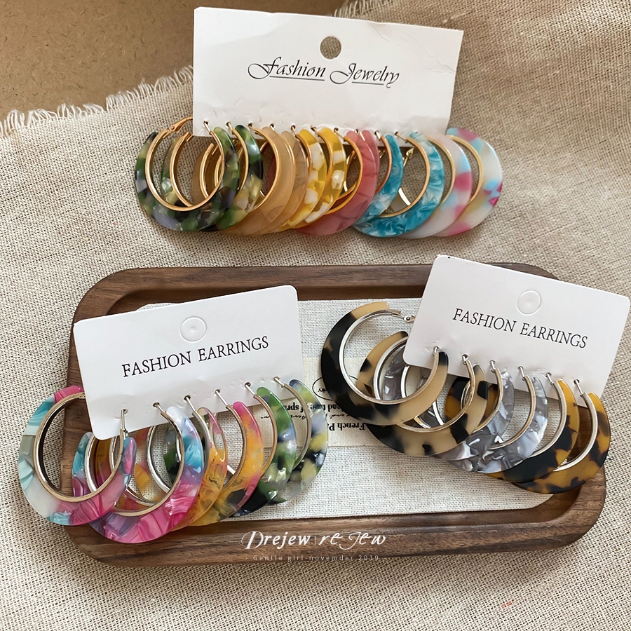 Kim bạc DREJEW 925 với tấm acetate in họa tiết da báo Vòng tai hình chữ C Bộ sáu mảnh Bông tai và bông tai đa năng Thiết kế Sense dành cho phụ nữ thích hợp (Bộ 12 món)