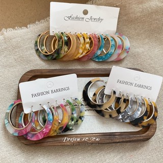 Kim bạc DREJEW 925 với tấm acetate in họa tiết da báo Vòng tai hình chữ C Bộ sáu mảnh Bông tai và bông tai đa năng Thiết kế Sense dành cho phụ nữ thích hợp (Bộ 12 món)