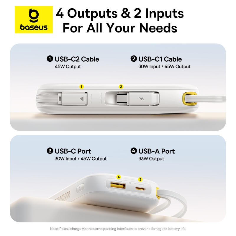 Baseus Màn hình kỹ thuật số Power Bank với 2 cáp USB-C tích hợp | BigBuy360 - bigbuy360.vn