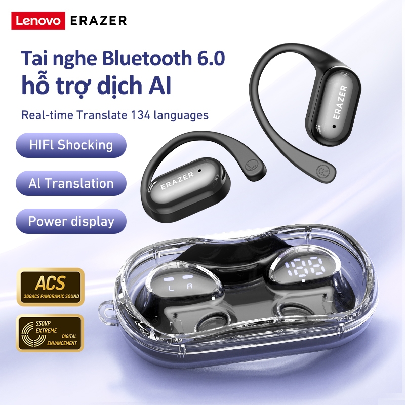 Lenovo ERAZER XF56 Tai Nghe Phiên Dịch AI thông minh AI Tai nghe Bluetooth Bluetooth 6.0 Dịch thuật thời gian thực 134 ngôn ngữ Màn hình LED hiển thị nguồn Hiệu ứng âm thanh HIFI Độ trễ thấp | BigBuy360 - bigbuy360.vn