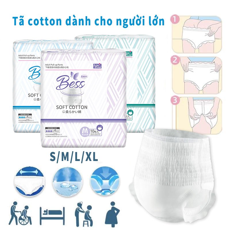 (Giá thấp nhất cho mỗi tã chỉ 4390 đồng) Tã dành cho người lớn siêu thấm Bess dành cho người có khả năng di chuyển giới hạn Size S-XL (30 chiếc)