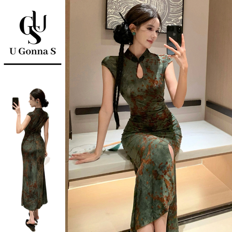 Váy dài nữ sườn xám hiện đại, cổ Trung Quốc, thiết kế bodycon gợi cảm và thanh lịch | BigBuy360 - bigbuy360.vn