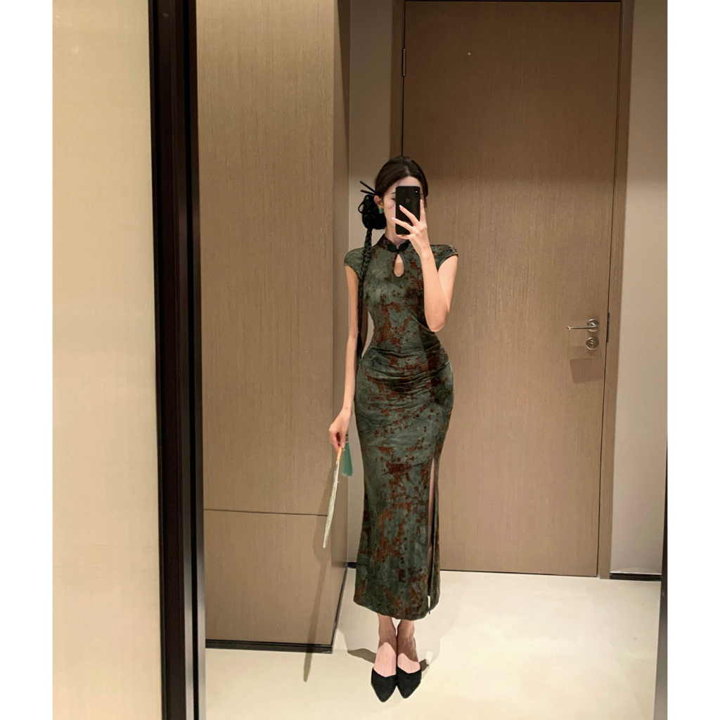 Váy dài nữ sườn xám hiện đại, cổ Trung Quốc, thiết kế bodycon gợi cảm và thanh lịch | BigBuy360 - bigbuy360.vn
