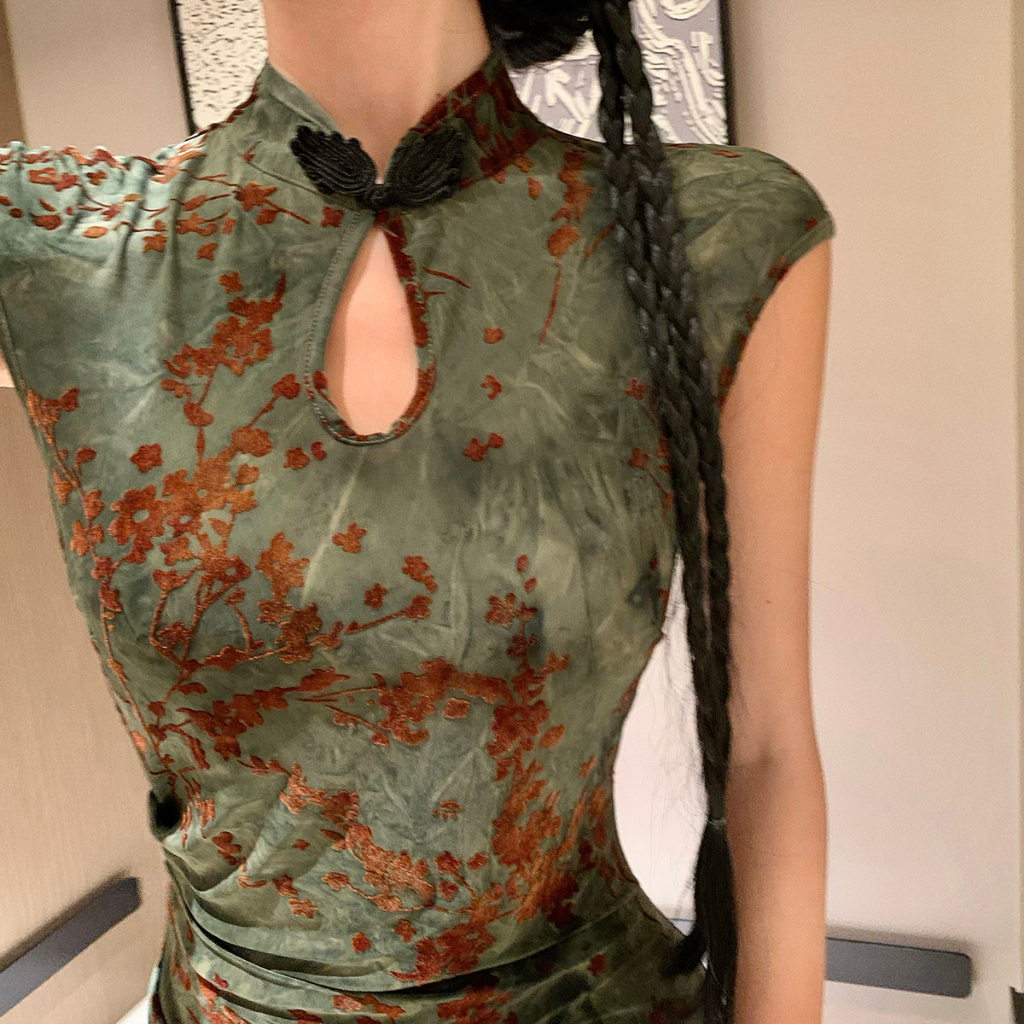 Váy dài nữ sườn xám hiện đại, cổ Trung Quốc, thiết kế bodycon gợi cảm và thanh lịch | BigBuy360 - bigbuy360.vn