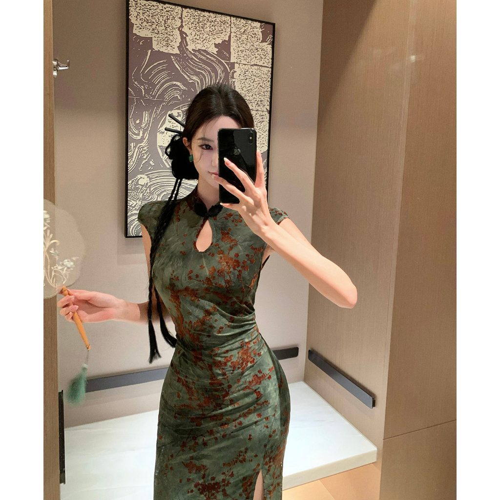 Váy dài nữ sườn xám hiện đại, cổ Trung Quốc, thiết kế bodycon gợi cảm và thanh lịch | BigBuy360 - bigbuy360.vn
