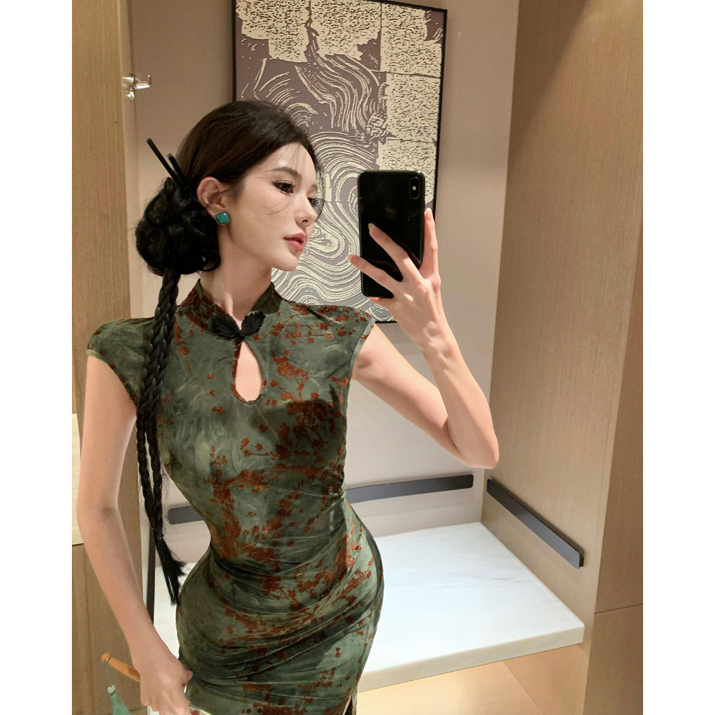 Váy dài nữ sườn xám hiện đại, cổ Trung Quốc, thiết kế bodycon gợi cảm và thanh lịch | BigBuy360 - bigbuy360.vn