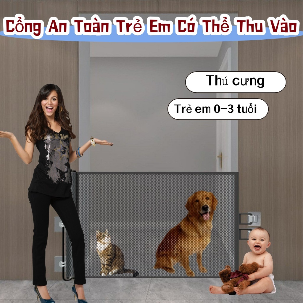 Cổng An Toàn Trẻ Em Có Thể Thu Vào Hàng Rào Cầu Thang Không Đục Lỗ, Dễ Lắp Đặt Có Thể Tái Sử Dụng