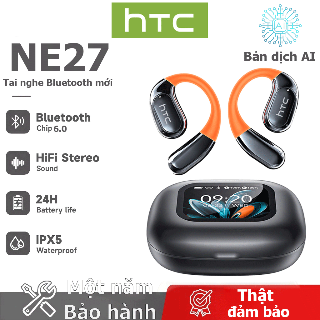 HTC NE27 AI Dịch thuật thời gian thực Tai nghe BluetoothTWS Bluetooth 6.0 Chất lượng âm thanh HiFi IPX5 Tai nghe không dây chống nước Bảo hành một năm | BigBuy360 - bigbuy360.vn
