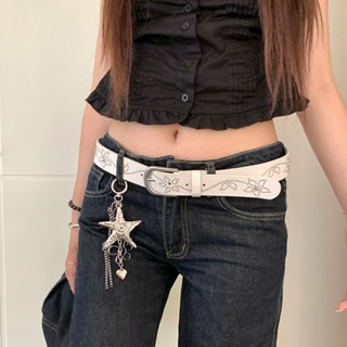 Y2K Trắng Đinh Tán Hoa Thắt Lưng Phù Hợp Quần Jean Thời Trang