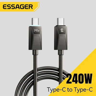 Essager 240W / 100W C-C Cáp sạc nhanh Dây kim loại bằng thép không gỉ bền cho Android & iPh
