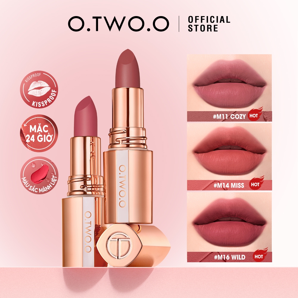 Thỏi son lì O.TWO.O nhung mịn lâu trôi không thấm nước chống khô 8 màu tùy chọn 39g
