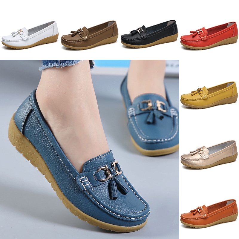 Giày lười da thông thường dành cho nữ Giày Moccasin đế bệt Giày thời trang nữ Kasut Perempuan