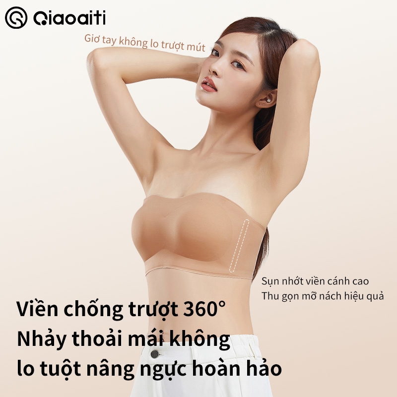  Qiaoaiti - Áo ngực không dây thoải mái không trượt nâng ngực mát mẻ không viền liền mạch phù hợp váy hở vai 