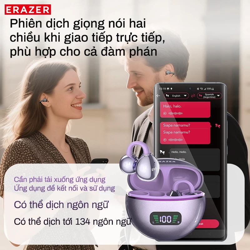 Lenovo ERAZER XF55 AI Dịch thuật thời gian thực Tai nghe Bluetooth Loại kẹp tai Tai nghe Bluetooth 6.0 Chất lượng âm thanh HiFi IPX5 Tai nghe không dây chống nước Bảo hành một năm | BigBuy360 - bigbuy360.vn