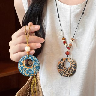  Vỏ gốm hạt gỗ mặt dây chuyền sứ xương phong cách dân tộc Trung Quốc mới lạ 