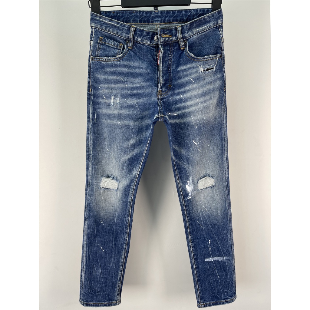 Quần Jean DSQUARED2 Nam Màu Xanh, Thiết Kế Thời Trang Thu Với Chi Tiết Lỗ Phai và Co Dãn