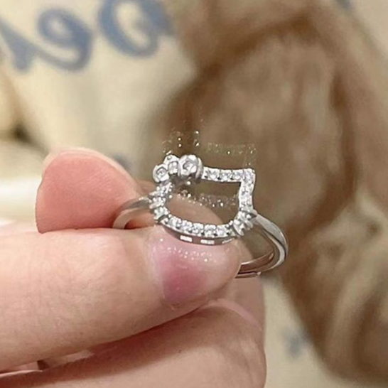 🎉sparkly🎉Phong Cách Mới Đơn Giản Kawaii Hello kitty Nhẫn Nữ  Kt Cat Ring Niche Thiết Kế Dễ Thương