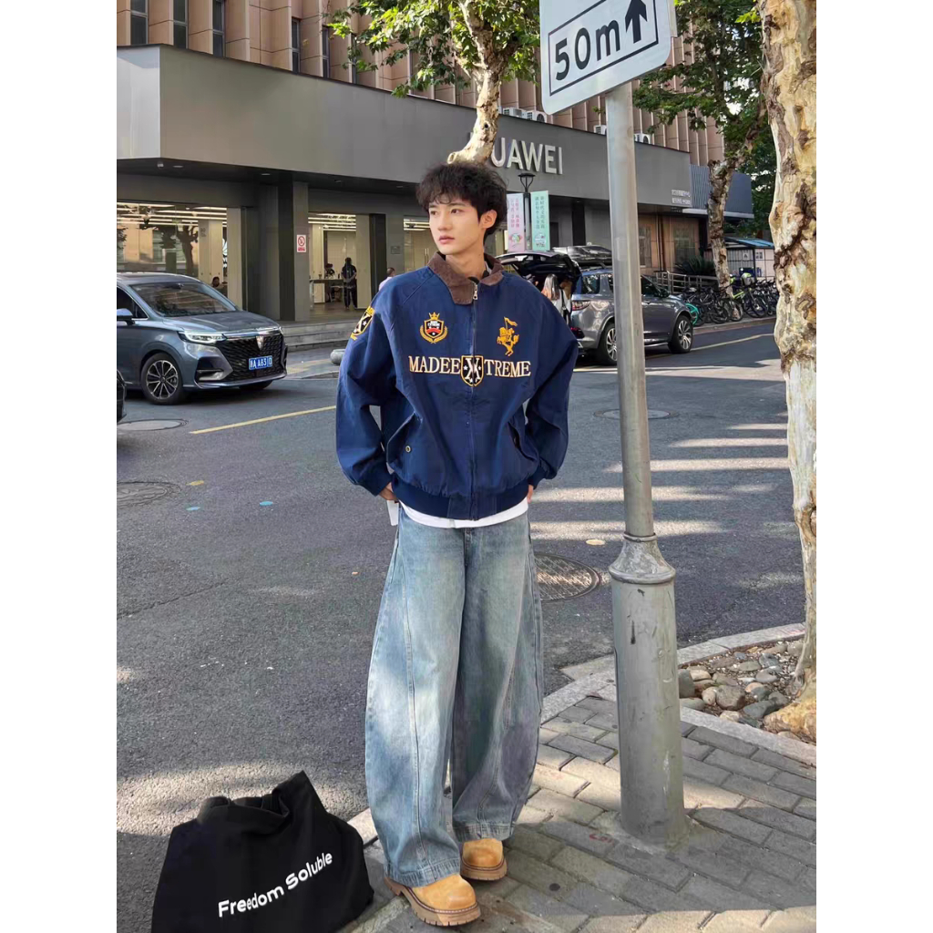 Bonnie Cathy Áo khoác Harrington cổ điển unisex, thêu tinh tế, sành điệu