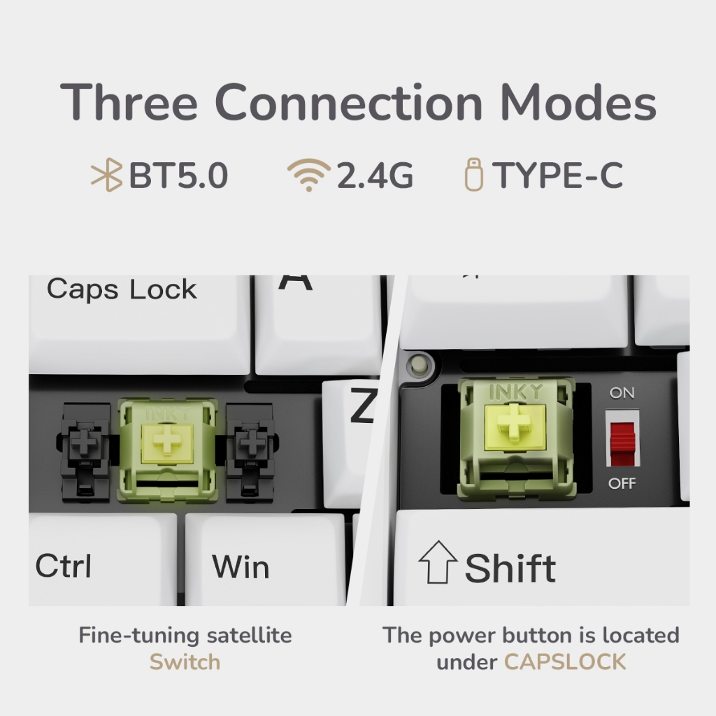 ELECFOX INKY Bàn phím cơ nhôm | Vỏ nhôm nguyên khối 6063, Layout 75%, Bàn phím chơi game, Kết nối 3 chế độ Có dây/Bluetooth 5.0/Không dây, 17 hiệu ứng đèn RGB | BigBuy360 - bigbuy360.vn