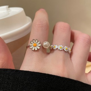  Nhẫn ngọc trai hoa cúc thời trang Hàn Quốc nữ màu bạc mở có thể điều chỉnh quà tặng sinh nhật sinh viên 