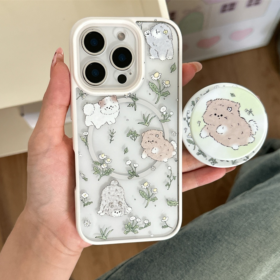 Dành cho iphone Case 16 Pro Max 15 Pro Max 14 Pro Max Acrylic hoa cúc hình con chó con