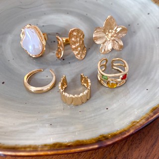 Bộ nhẫn hoa kim loại mạ điện baroque ngọc trai - Thời trang tuyên bố