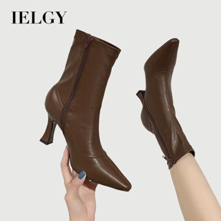 IELGY   Lông Cừu Trắng Booties Nữ 2025 Mũi Nhọn Giày Cao Gót Media Martin Boots
