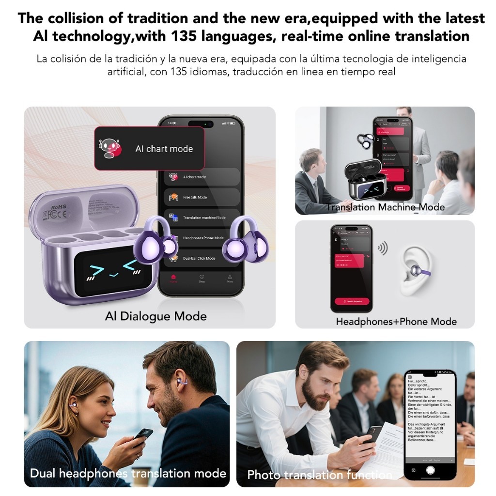 MINISO MS201 Tai nghe phiên dịch Bluetooth 6.0 Kẹp tai Màn hình LED cảm ứng Có chức năng chống ồn chủ động | BigBuy360 - bigbuy360.vn