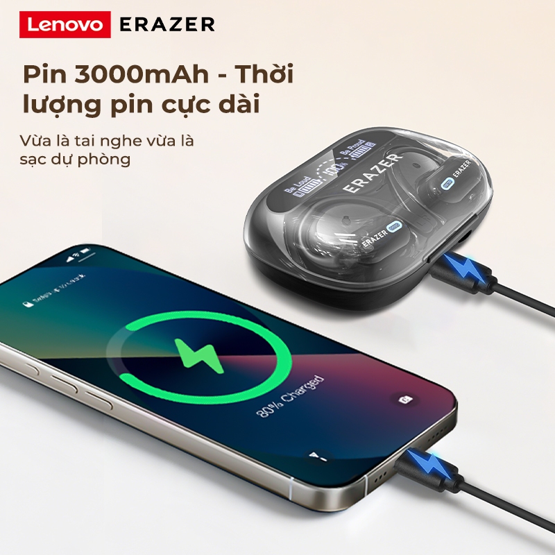 Lenovo ERAZER XP18 AI Tai Nghe Phiên Dịch với Power Bank 3000mAh Bluetooth 6.0 Thiết kế OWS không dây IPX5 Màn hình LED chống nước | BigBuy360 - bigbuy360.vn