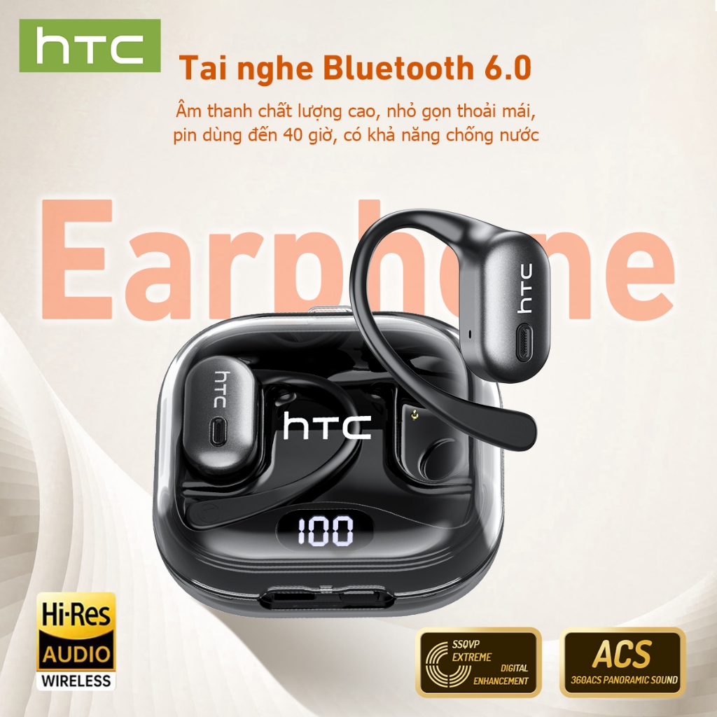 HTC NE08 tai nghe phiên dịch AI bluetooth v6.0 Dịch phụ đề thời gian thực Thiết kế móc tai Tai nghe không dây Tuổi thọ pin dài Tai mở tai | BigBuy360 - bigbuy360.vn