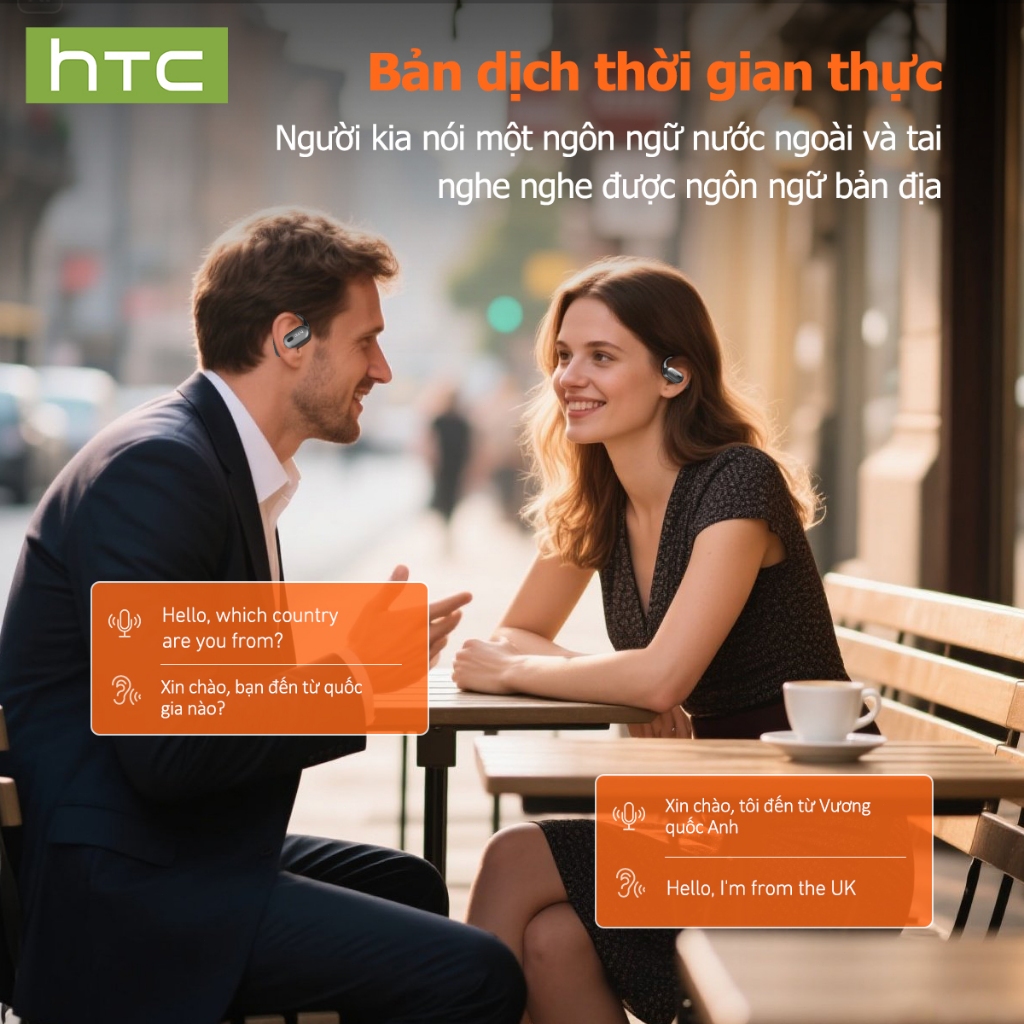 HTC NE08 tai nghe phiên dịch AI bluetooth v6.0 Dịch phụ đề thời gian thực Thiết kế móc tai Tai nghe không dây Tuổi thọ pin dài Tai mở tai | BigBuy360 - bigbuy360.vn