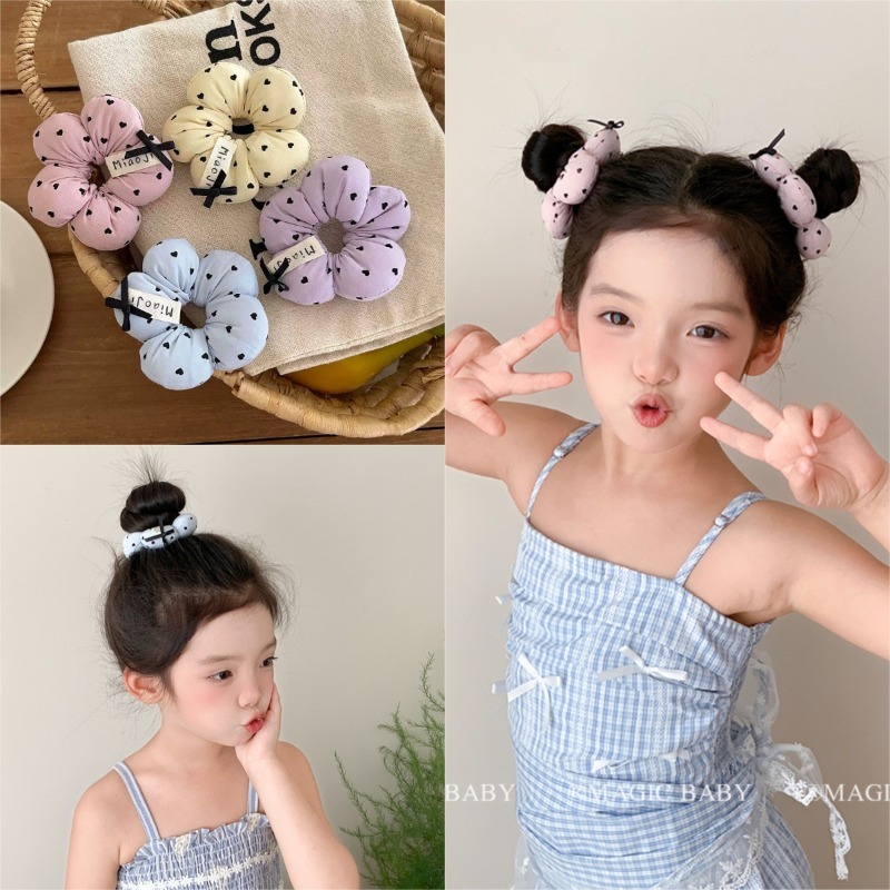 Hình Hoa Tóc Dây Scrunchies Đuôi Ngựa Dây Buộc Tóc Mũ Phụ Kiện Tóc Cho Trẻ Em Trẻ Em