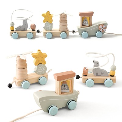 Bộ xe lửa động vật bằng gỗ / Montessori Đồ chơi giáo dục mầm non Quà tặng sinh nhật Tay phối hợp mắt Đồ chơi nhận thức giác quan
