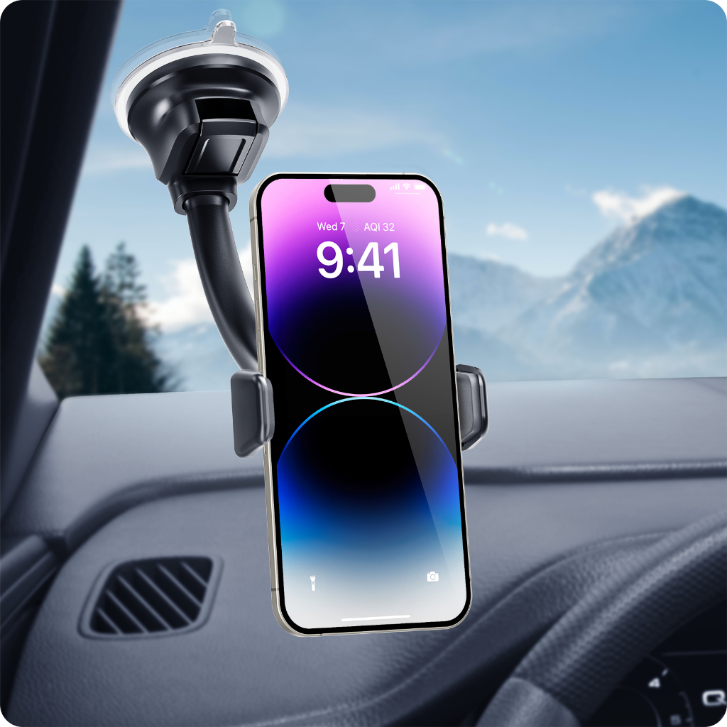APPS2Car Giá đỡ điện thoại ô tô Giá đỡ điện thoại chống sốc 360° Giá đỡ xe xoay cho kính chắn gió bả