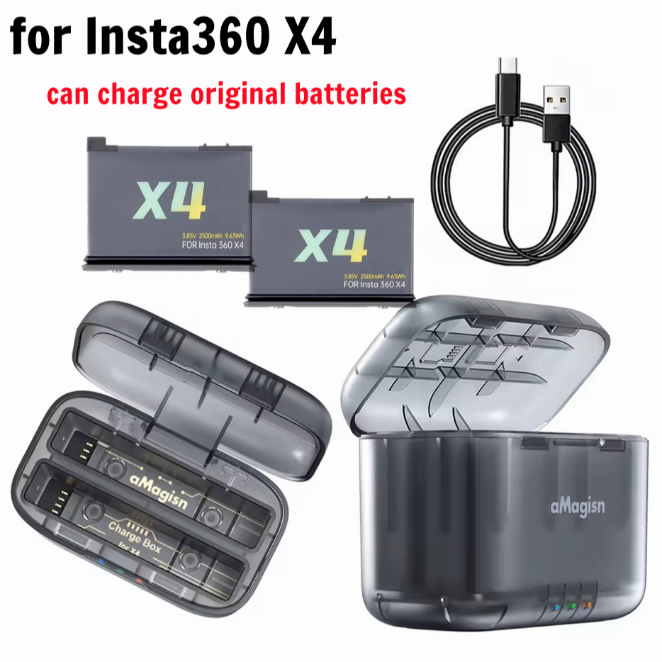 AMagicsn Cho Insta360 X4 2500mAh Thay Thế Pin X4 Và Hộp Sạc 2 Khe Cắm Có Khe Cắm Thẻ Misro SD Cho In