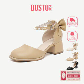  DUSTO Chunky Gót Giày Sandal Giày Cao Gót Ngọc Trai Ngang Dây Đeo Gót Nơ Thiết Kế DW25X0119A 