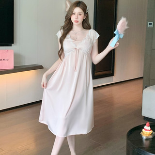 TEEFENG Váy Ngủ Cao Cấp Ren Lụa Phong Cách Công Chúa Có Miếng Lót Ngực Cho Mùa Hè Tay Ngắn Mặc Nhà