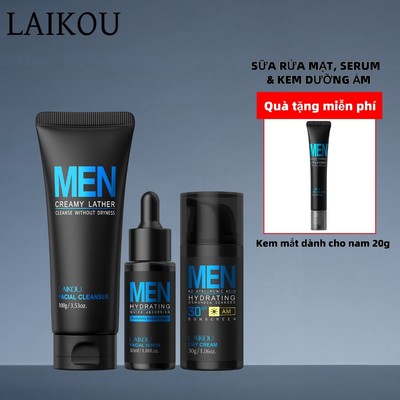 Combo sáng da vượt trội cho nam LAIKOU sữa rửa mặt, Collagen serum, Kem dưỡng ẩm Men SPF30 Firming Soft&Smooth